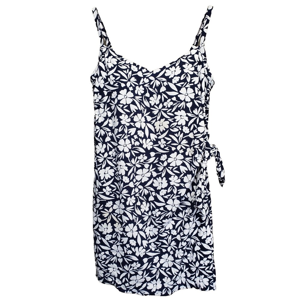Lands' End Blue FLoral Print Side-Tie UPF 50+ Swim Dress Size XL